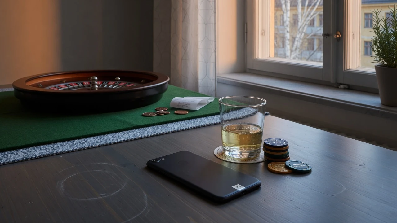 Mobil med BankID på ett svenskt bord med casinofigurer och roulette
