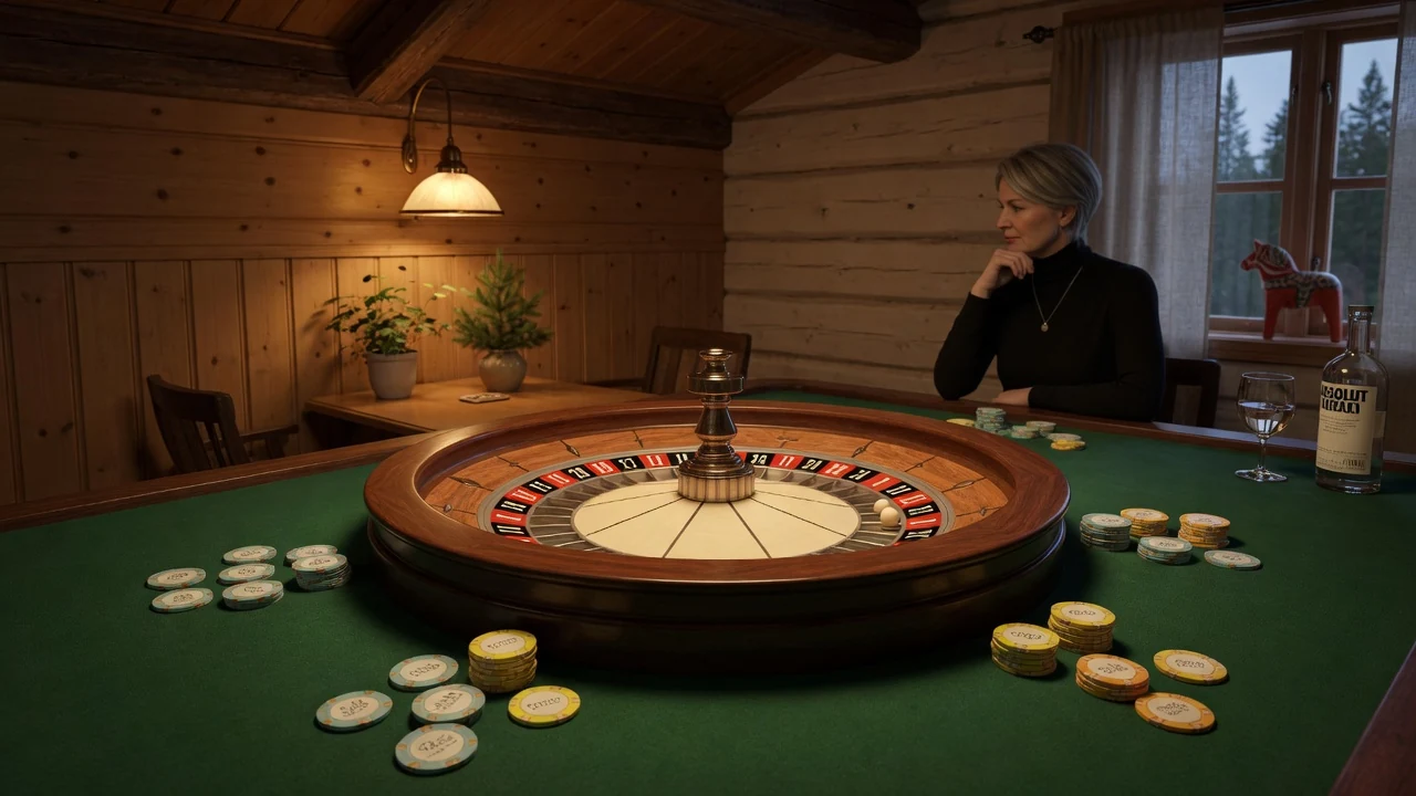 Roulettehjul på casinobord med marker i svensk spelmiljö