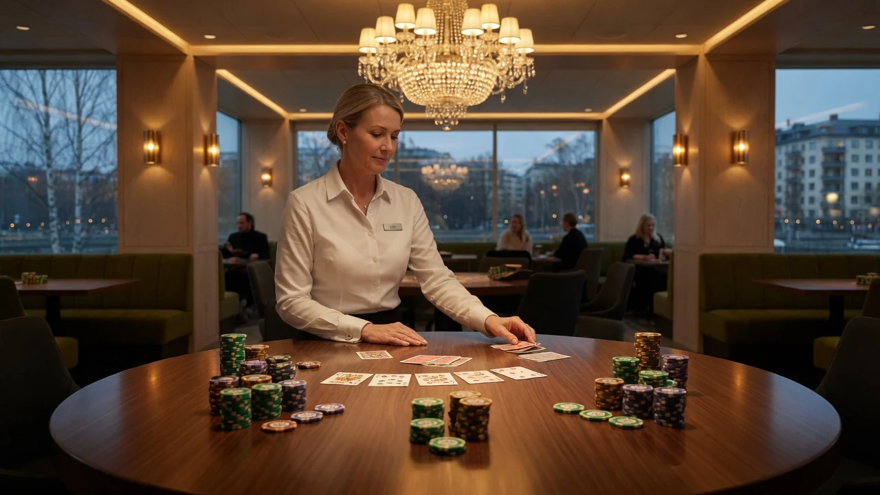 Elegant casinobord med spelkort och marker i lyxig atmosfär