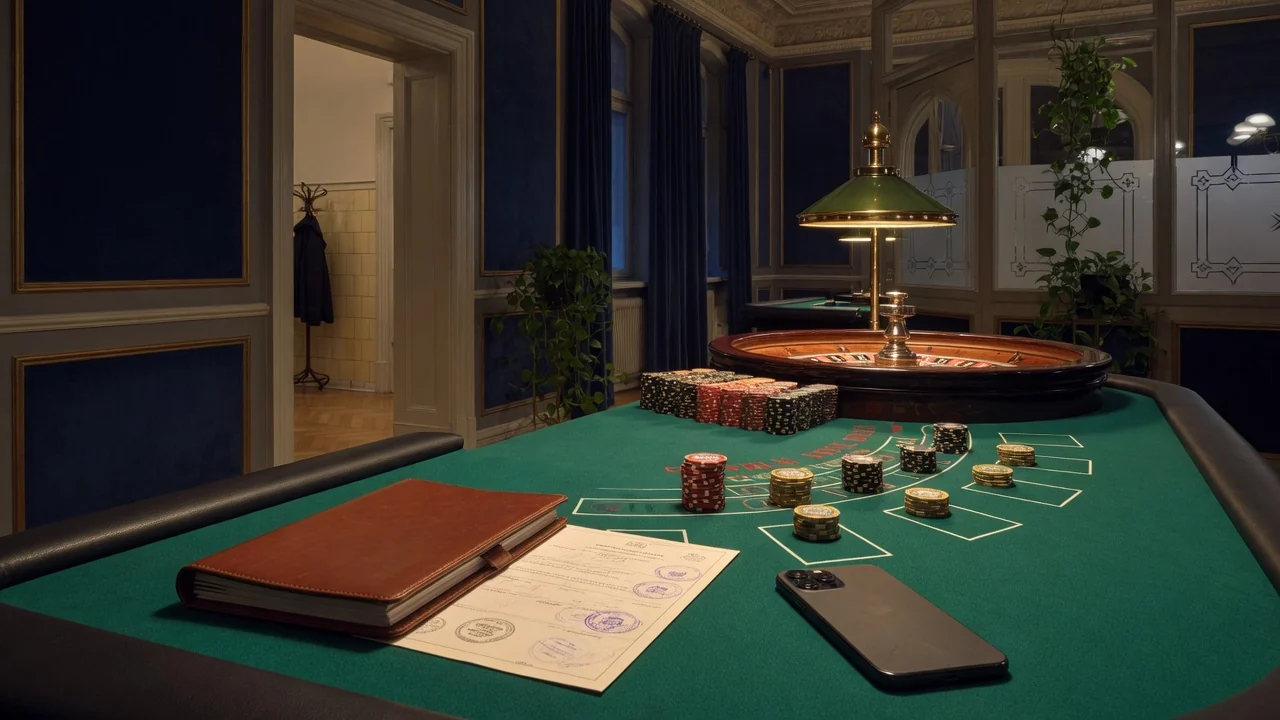 Elegant casinobord med marker och roulette i svensk spellokal