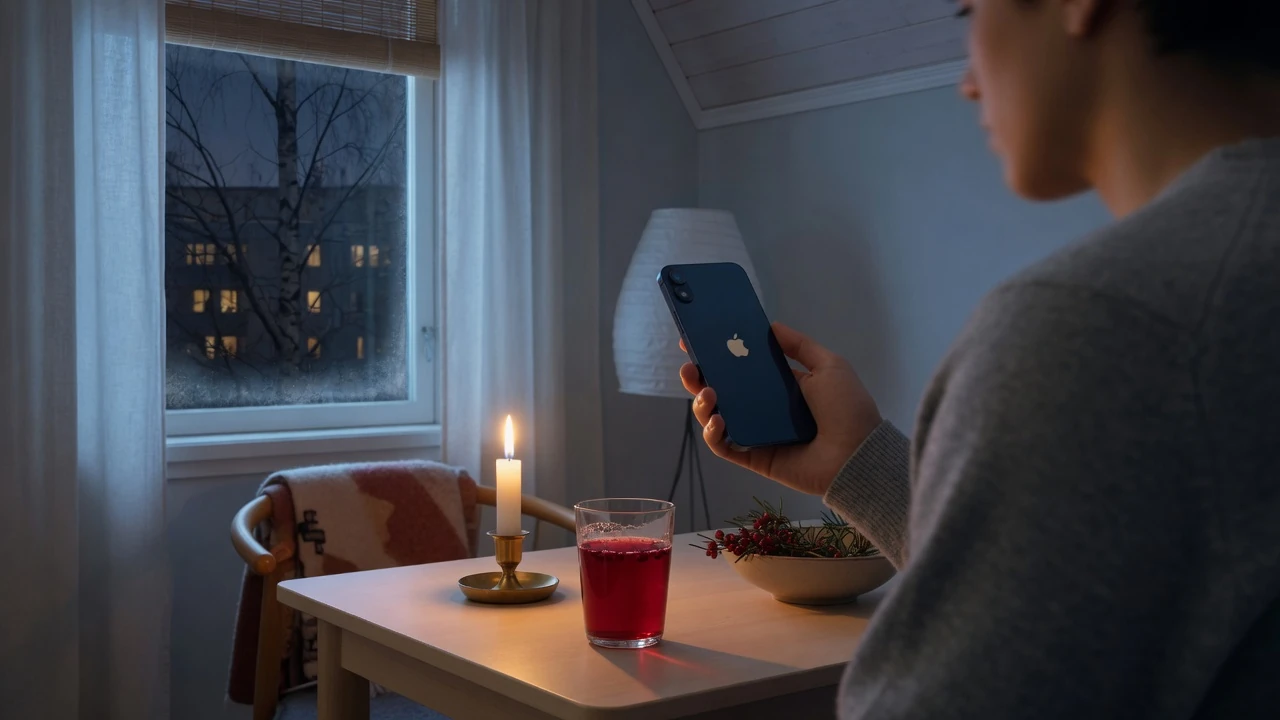 Person med iPhone i svensk hemmiljö